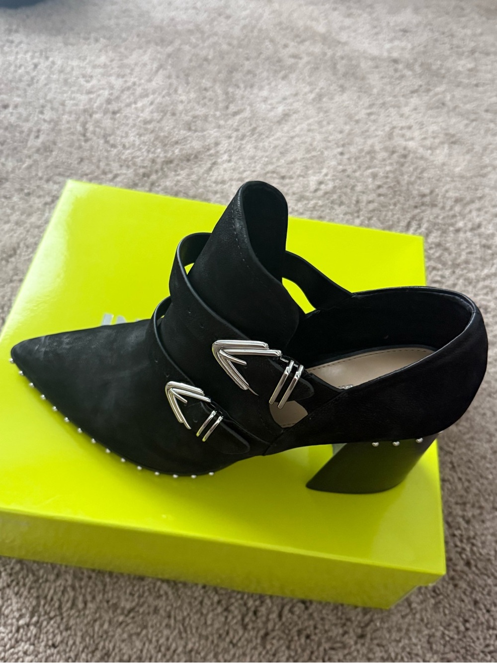 Gianni Bini Black Suede Pointed Buckle Heels